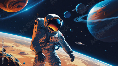astronauts exploring planets in outer space