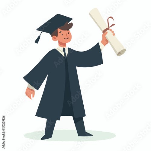 Smiling boy holding diploma in graduation gown