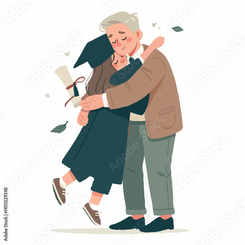 Graduate hugging elderly man in joyful celebration
