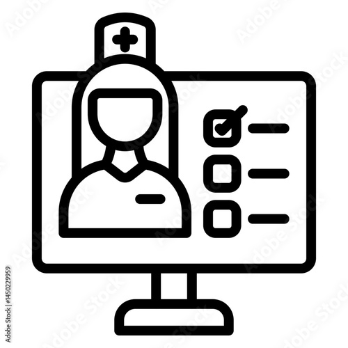 Virtual Doctor Consultation Vector Line Icon Design