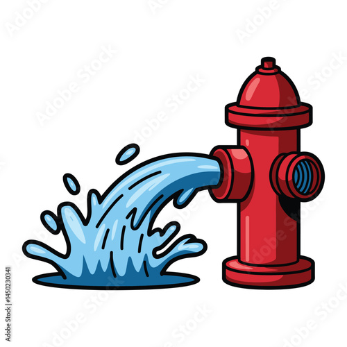Red Fire Hydrant with Splashing Water Cartoon Illustration