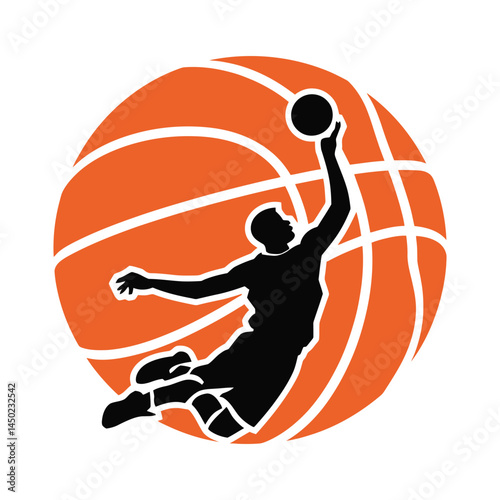 Basketball Dunk Silhouette on Ball Background