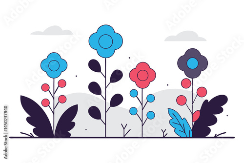 Round flowers made from overlapping bokeh style circles with varying opacity