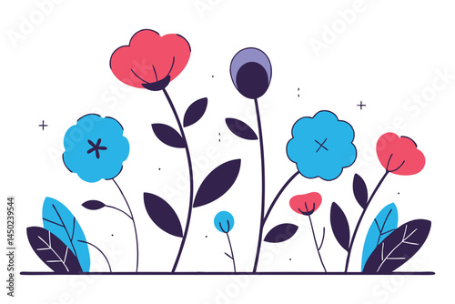 Round flowers with slightly fuzzy or wobbly hand drawn outlines kept flat inside
