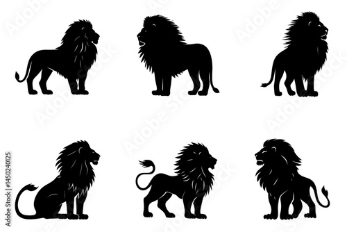 Silhouette Vector Illustrations of Standing Lions in Different Poses