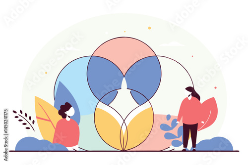 Rounded petals overlap each other with light opacity creating new colors where they meet