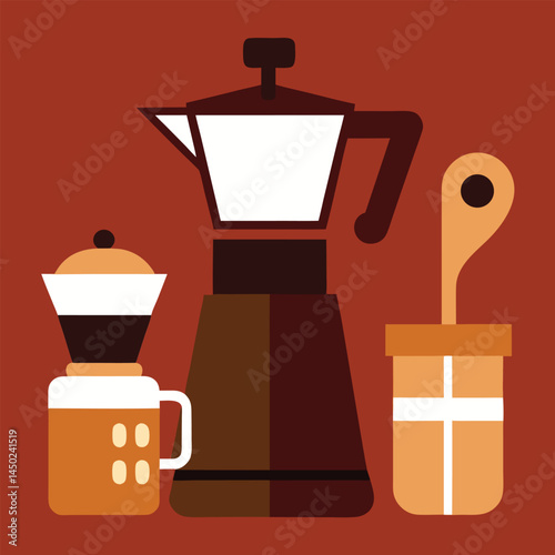 Vector coffee grinder and cup illustration, kitchen drink icon design