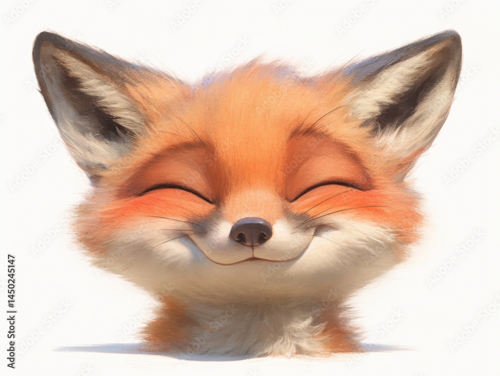 Obraz premium Adorable orange fox with closed eyes smiles happily