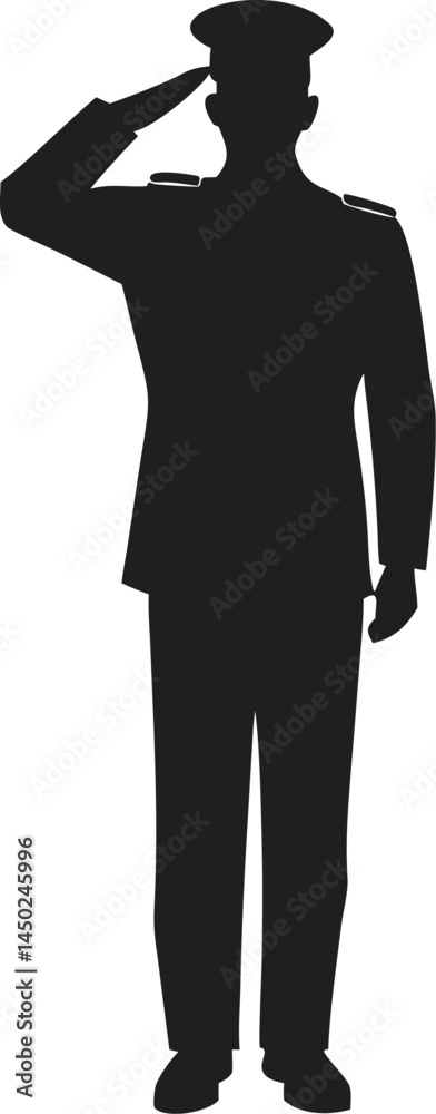 Fototapeta premium silhouette of military officer saluting in formal posture