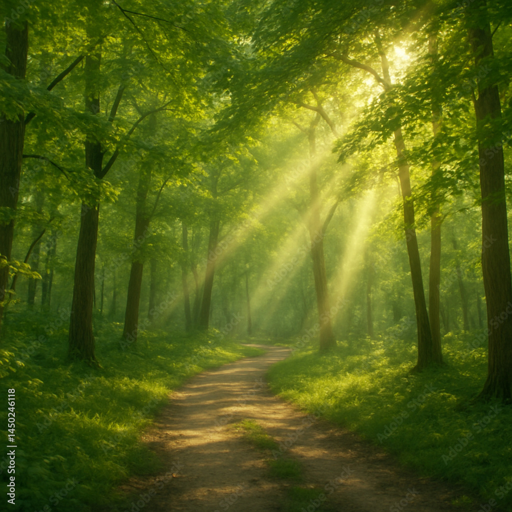 Fototapeta premium 木漏れ日のイラスト Generative AI