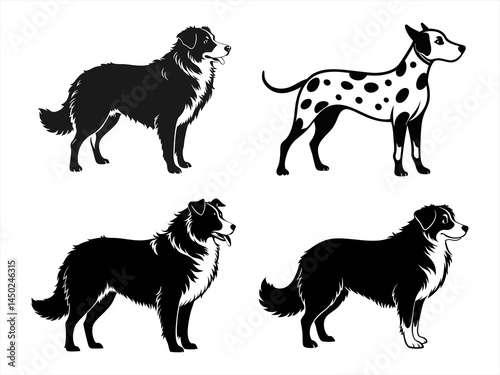 australian shepherd sihouette black vector bundle
