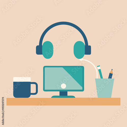 Call center operator icon on computer screen symbolizes customer service and business technology