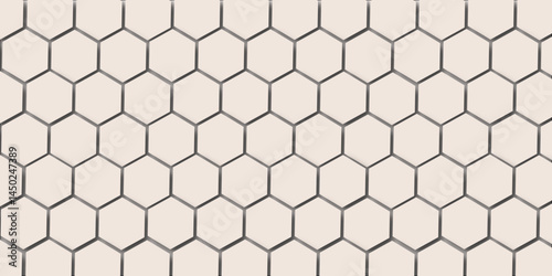 A seamless geometric vector pattern features a hexagonal honeycomb texture with a black mesh design