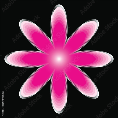 A pink and white flower design with a black background
