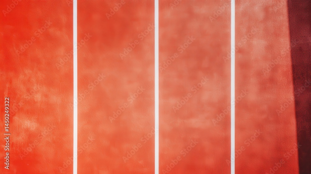 Fototapeta premium A 4K photo of colorful sports court background. Top view to red field rubber ground with white lines outdoors.