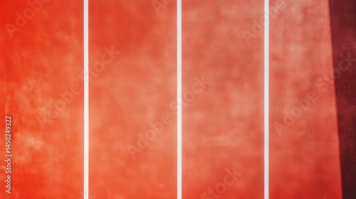 A 4K photo of colorful sports court background. Top view to red field rubber ground with white lines outdoors.