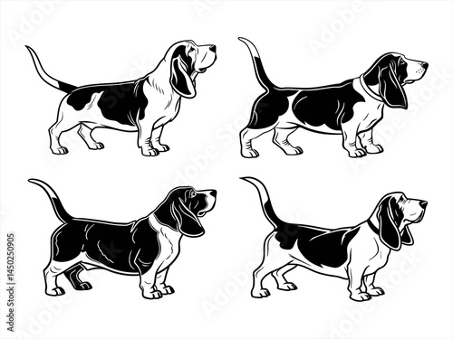 basset hound sihouette black vector bundle