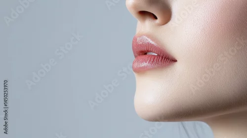 Fototapeta samoprzylepna Close up of woman lips showcasing natural and soft makeup look, highlighting beauty and elegance