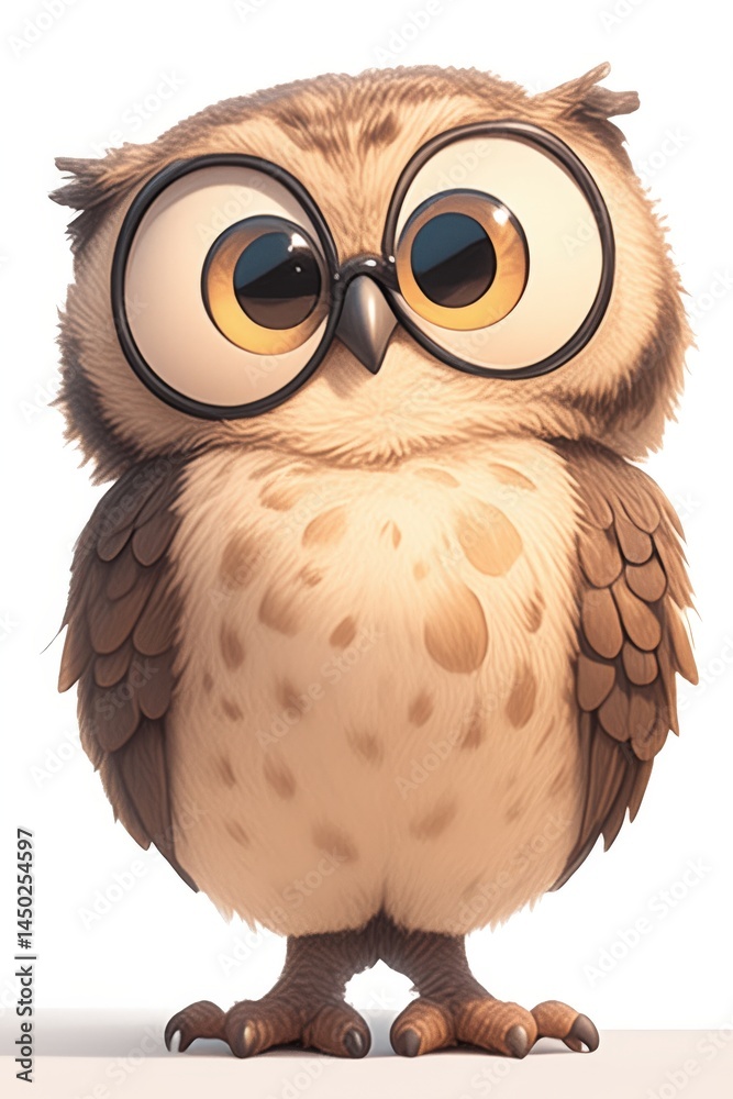 Naklejka premium Adorable owl cartoon character with glasses, on a white background