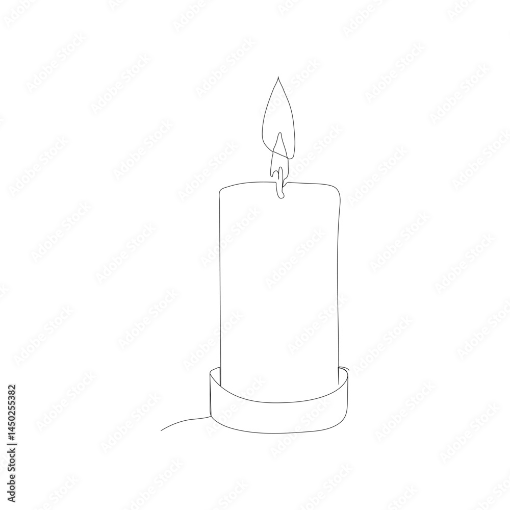 Continuous line drawing of candle. Candle one line icon. Vector illustration. Christmas candle icon, the candle is drawn with one continuous line. Continuous line drawing of candle. Candle one line icon. Vector illustration. Christmas candle icon, the candle is drawn with one continuous line.
