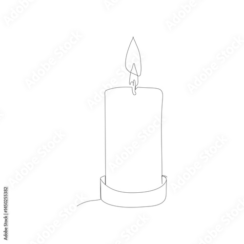 Continuous line drawing of candle. Candle one line icon. Vector illustration. Christmas candle icon, the candle is drawn with one continuous line.