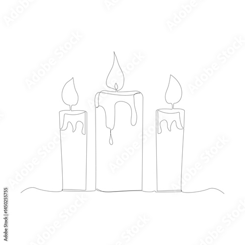Continuous line drawing of candle. Candle one line icon. Vector illustration. Christmas candle icon, the candle is drawn with one continuous line.