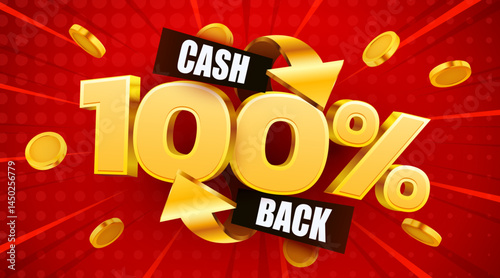 Cashback 100 percent. Cashback or money back label. Vector illustration