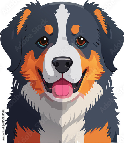 Bernese Mountain Dog flat vector illustration on transparent background.