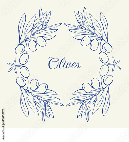 Olives frame line sketches Mediterranean Sea