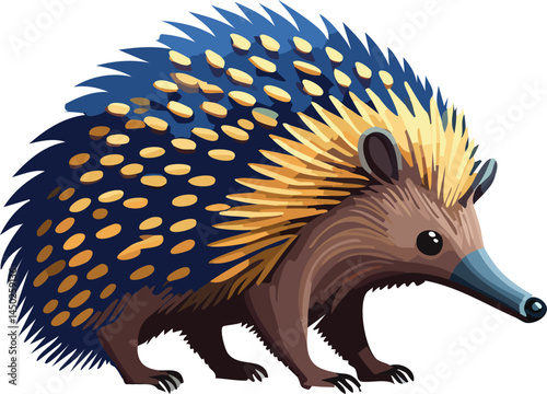 Echidna flat vector illustration on transparent background.