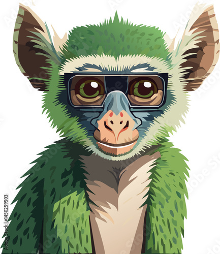 Aye-aye flat vector illustration on transparent background.