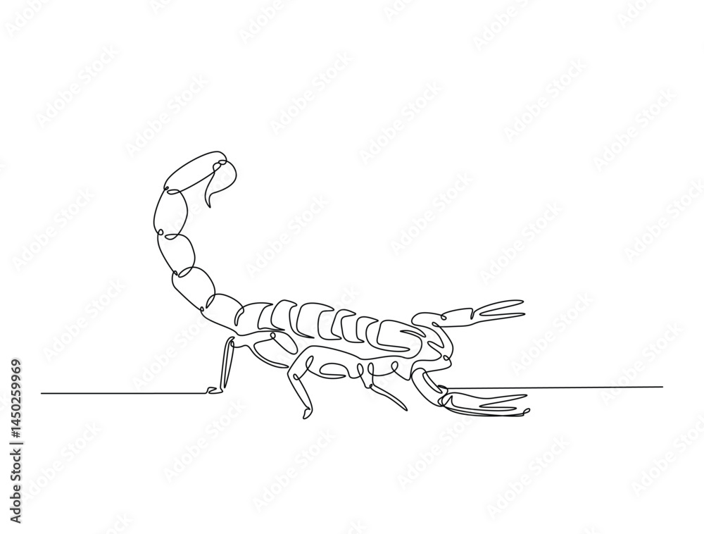 Continuous one line drawing of scorpion or scorpio. Scorpion king outline illustration. Editable vector.