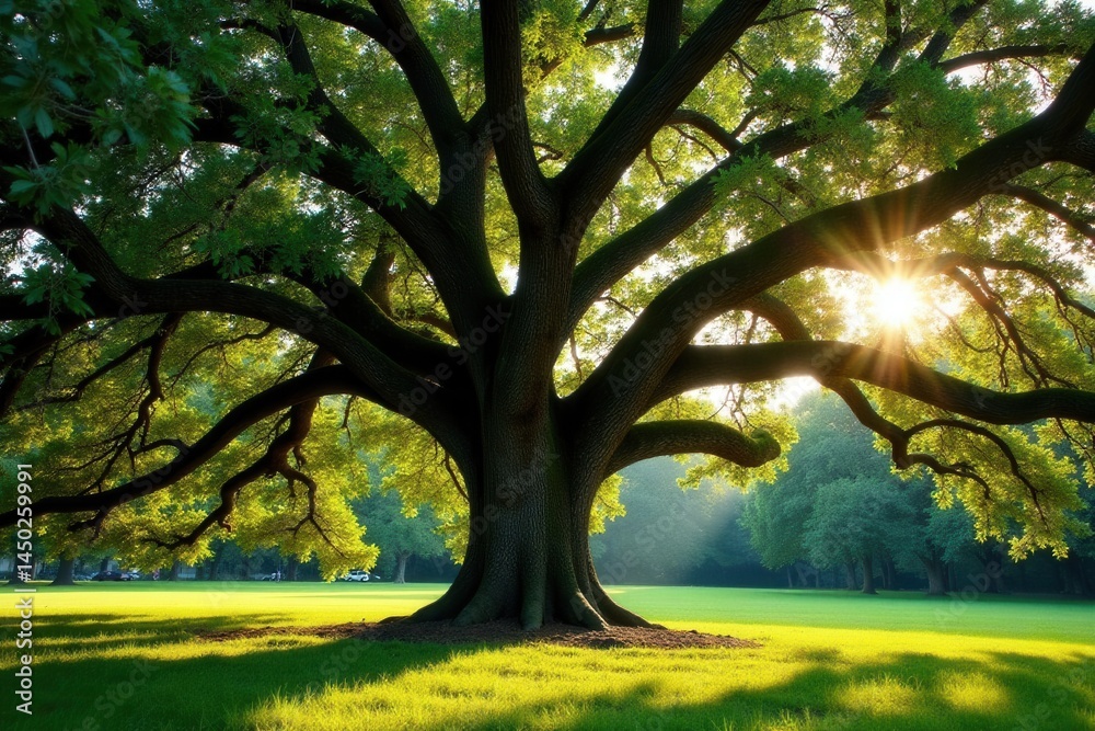 Obraz premium Majestic live oak, heavy with Spanish moss, sunlit, ancient, outdoor, forest