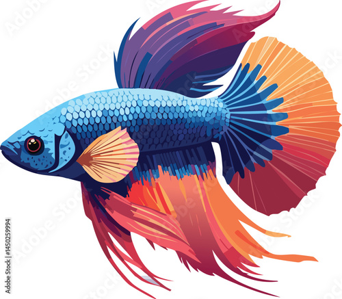 Betta Fish flat vector illustration on transparent background.