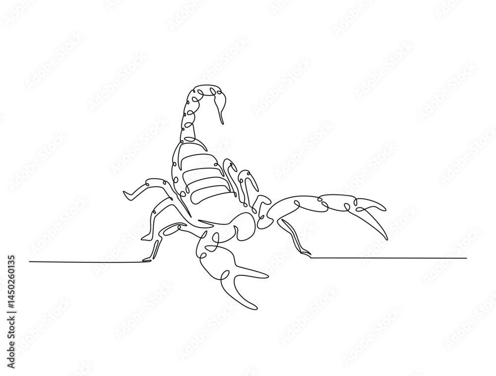 Fototapeta premium Continuous one line drawing of scorpion or scorpio. Scorpion king outline illustration. Editable vector.