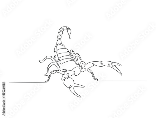 Continuous one line drawing of scorpion or scorpio. Scorpion king outline illustration. Editable vector.