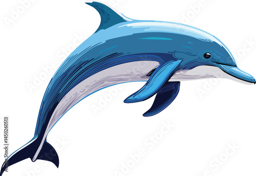 Bottlenose Dolphin flat vector illustration on transparent background.