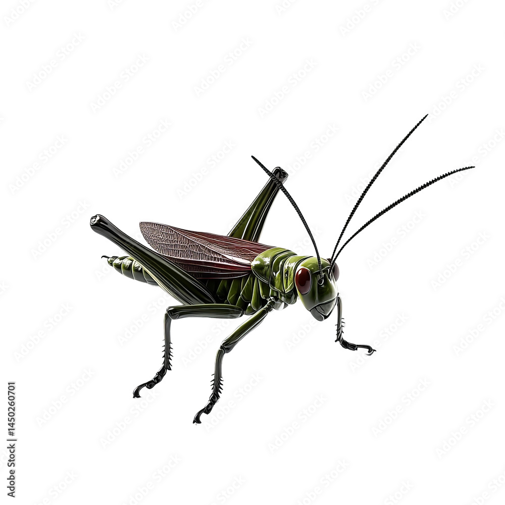 Fototapeta premium A detailed macro shot of a vibrant green grasshopper