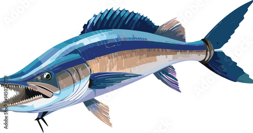 Gar Fish flat vector illustration on transparent background.