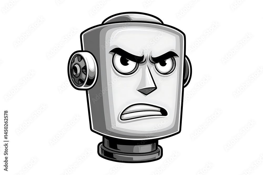 Grumpy Robot Head Retro Cartoon Illustration. Grumpy Robot Head Retro Cartoon Illustration.