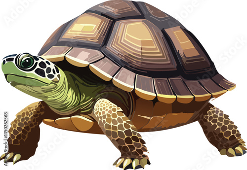 Sulcata Tortoise flat vector illustration on transparent background.