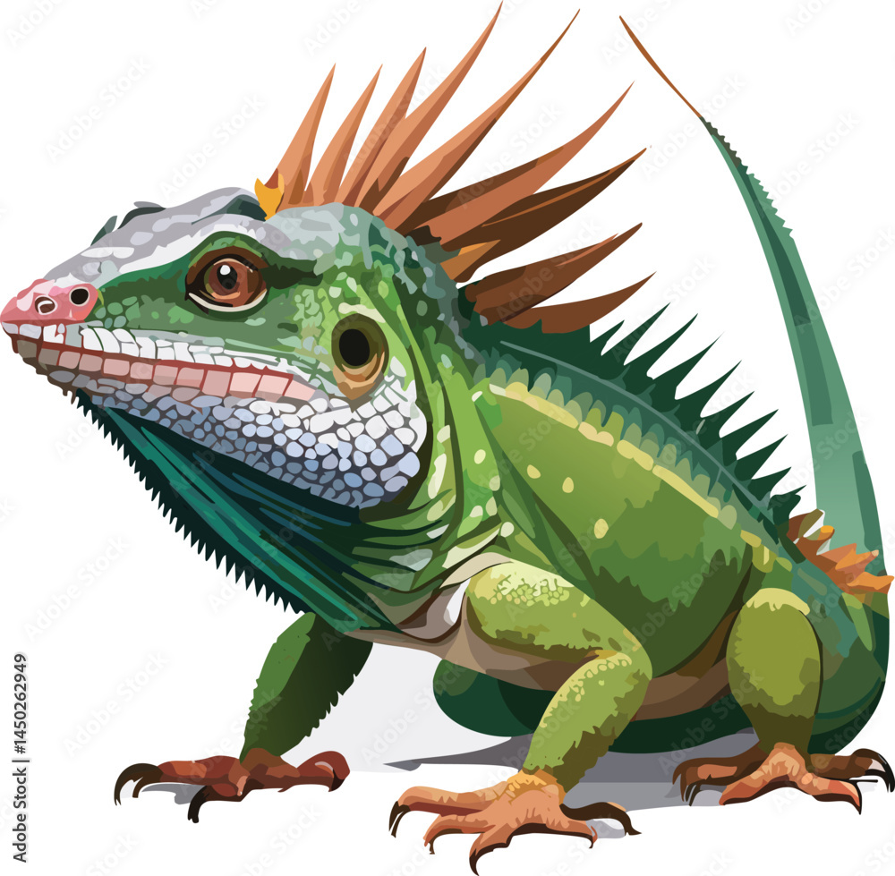 Fototapeta premium Spiny-Tailed Iguana flat vector illustration on transparent background.