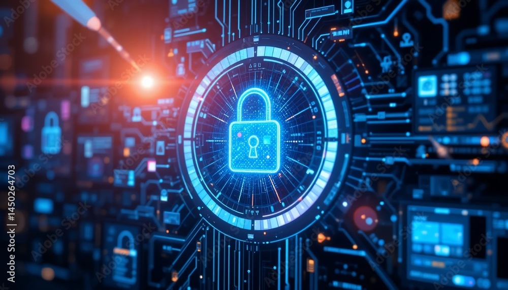 Fototapeta premium Futuristic Digital Security System Cyber Lock Data Protection Network Encryption