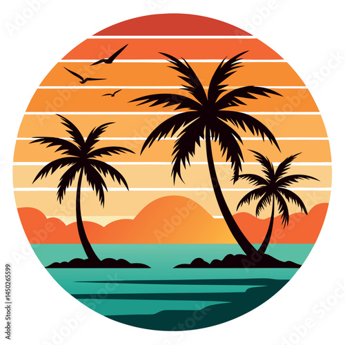 Wallpaper Mural Retro Style Tropical Sunset in a Circular Design – Vintage Aesthetic Beach Vibes, sunsets are for print-on-demand, t-shirt design, book Torontodigital.ca