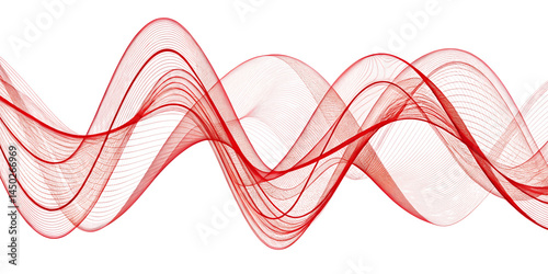 abstract red color visual music wave isolated on white background png