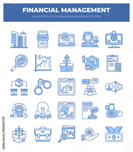 Financial Management Icons. A Collection of 25 Essential Finance and Business Icons
