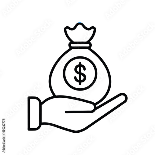money bag, savings, financial security line art vector icon