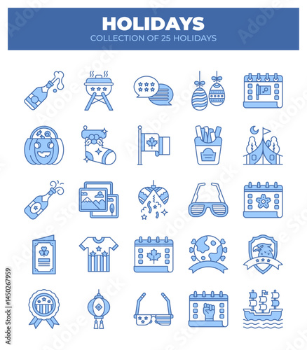 Collection of 25 Holidays. Festive Icons for Celebrations