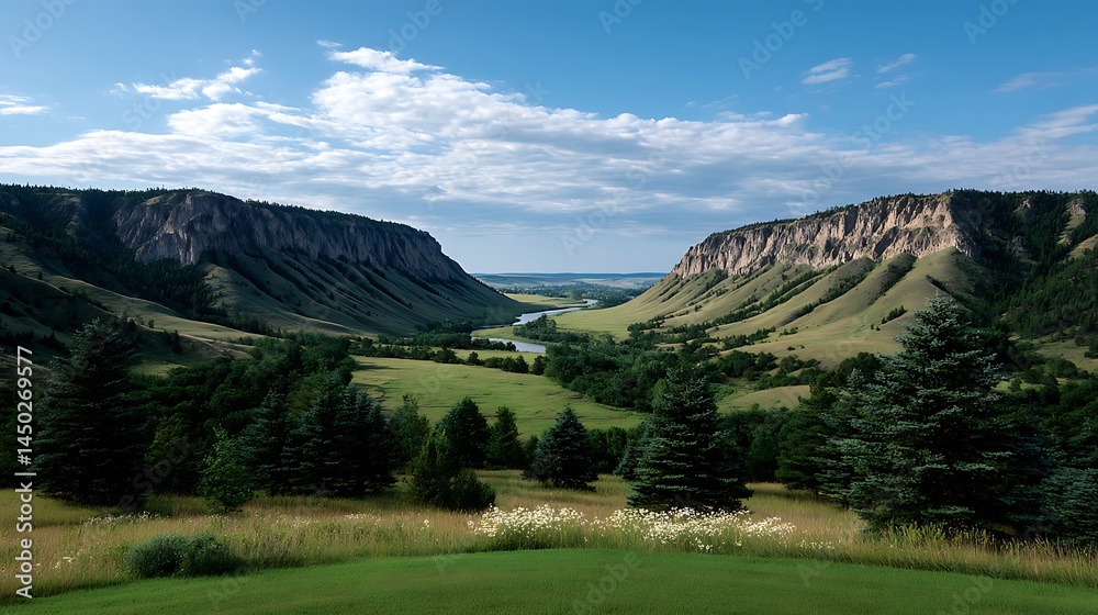Fototapeta premium Majestic River Valley Montanas Scenic Beauty.