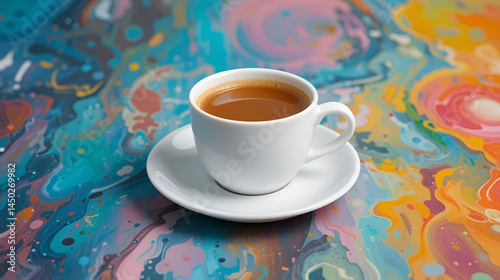 White ceramic cup mockup on a colorful abstract ba  137 cup, coffee, drink, white, tea, isolated, mug, saucer, breakfast, beverage, cafe, espresso, object, empty, plate, ceramic, hot, coffee cup, caff